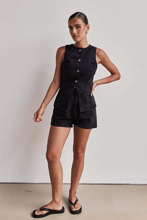 Rowangirl  Fashion Sleeveless High Waist Loose Denim Shorts Suit