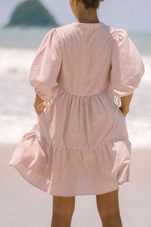 Rowangirl V-neck Button-down Dress With Lantern Sleeves