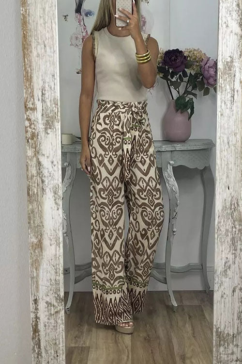 Rowangirl  Loose Casual Trousers With Positioning Printed Belt