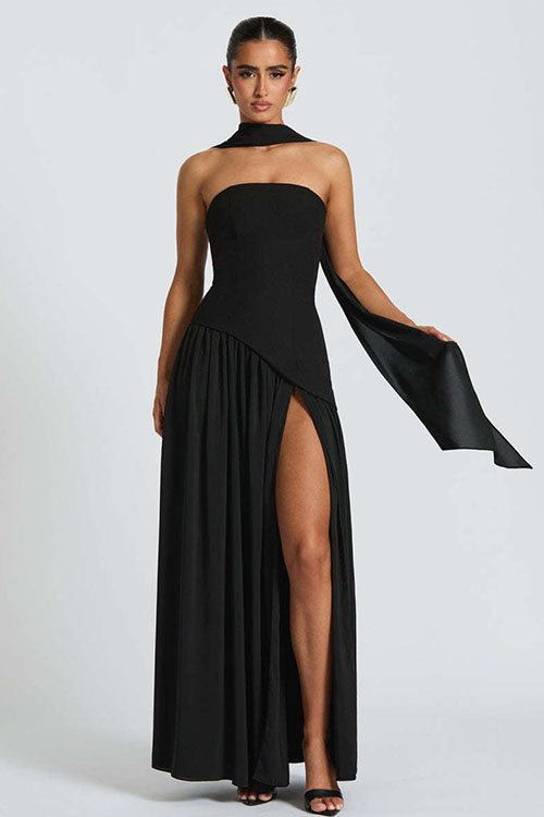 Rowangirl  Strapless Solid Color Slit Dress
