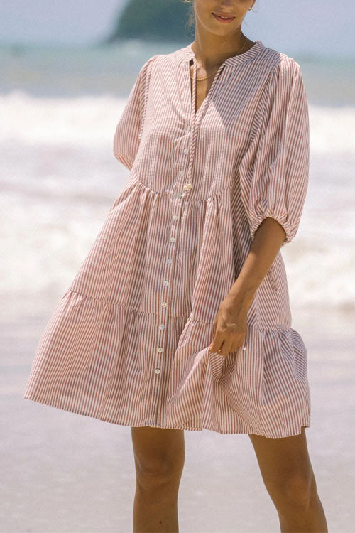 Rowangirl V-neck Button-down Dress With Lantern Sleeves