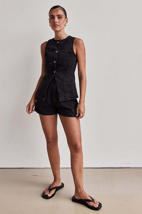Rowangirl  Fashion Sleeveless High Waist Loose Denim Shorts Suit