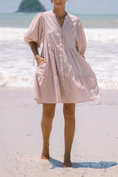 Rowangirl V-neck Button-down Dress With Lantern Sleeves