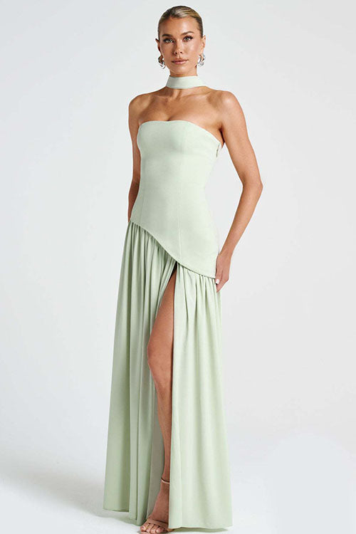 Rowangirl  Strapless Solid Color Slit Dress