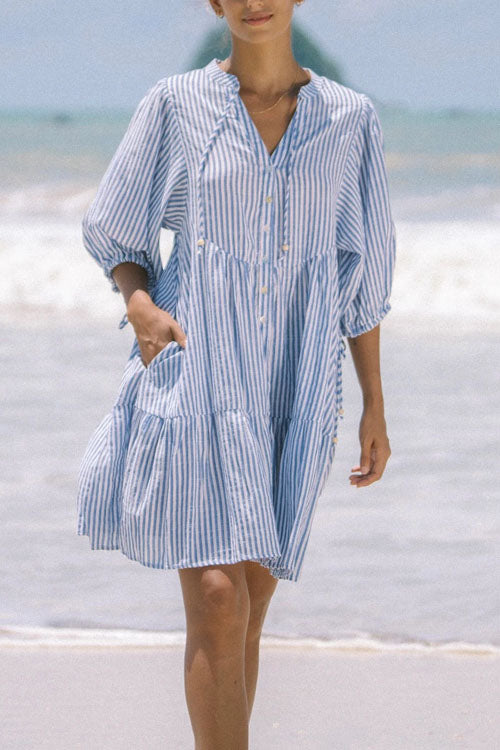 Rowangirl V-neck Button-down Dress With Lantern Sleeves