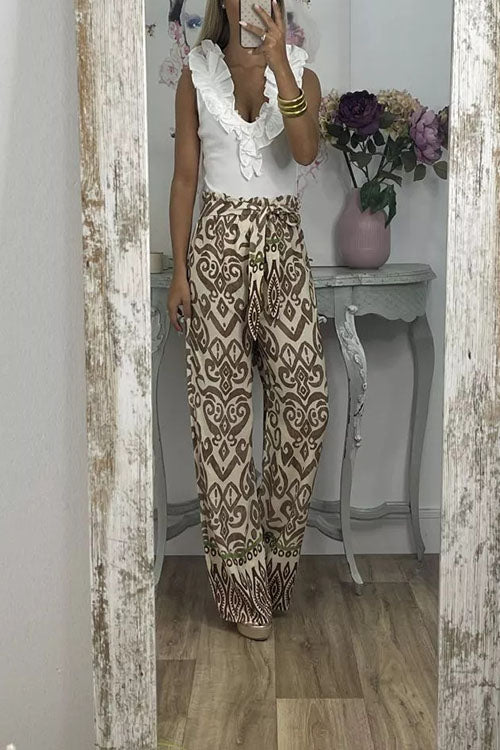 Rowangirl  Loose Casual Trousers With Positioning Printed Belt