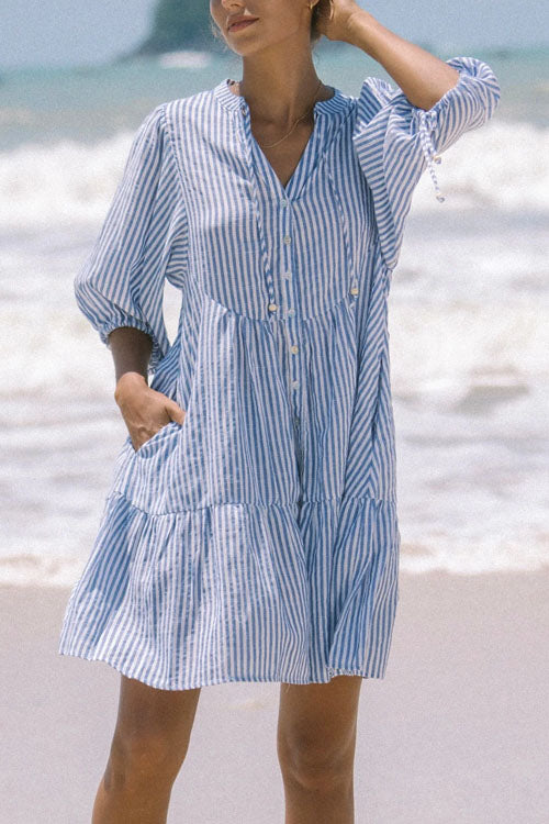 Rowangirl V-neck Button-down Dress With Lantern Sleeves