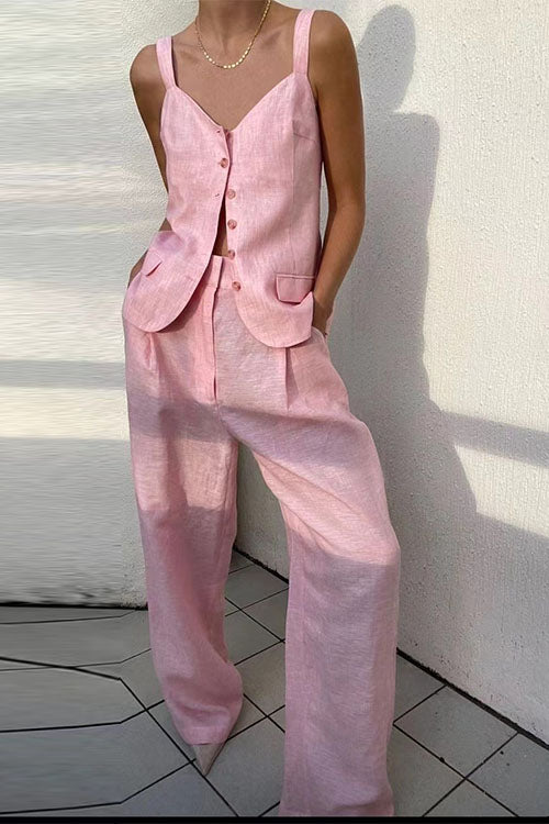 Rowangirl Fashionable Cotton And Linen Pink Suit