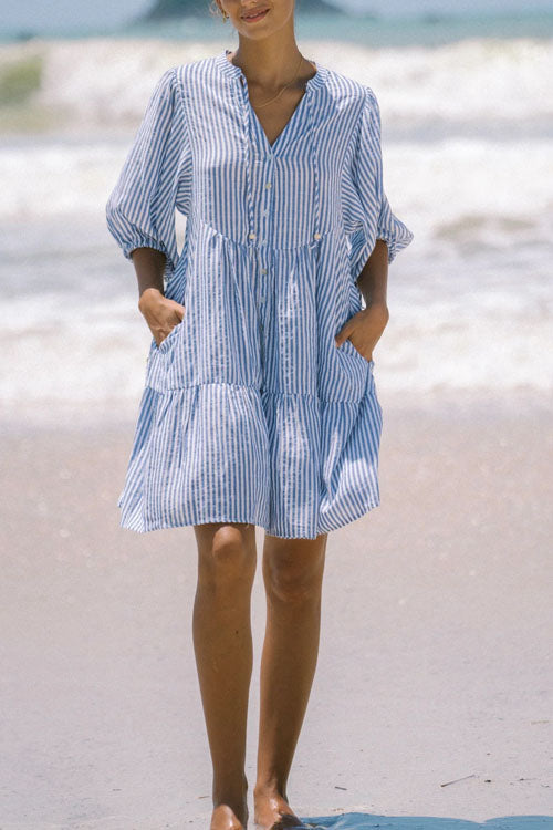 Rowangirl V-neck Button-down Dress With Lantern Sleeves