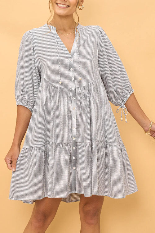 Rowangirl V-neck Button-down Dress With Lantern Sleeves