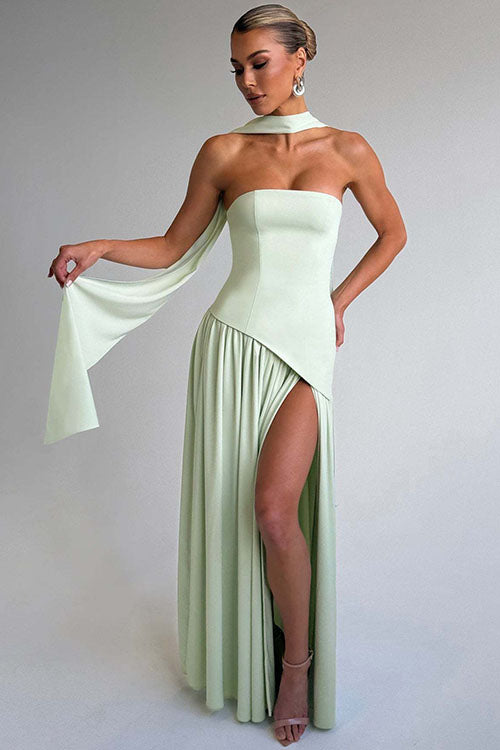Rowangirl  Strapless Solid Color Slit Dress