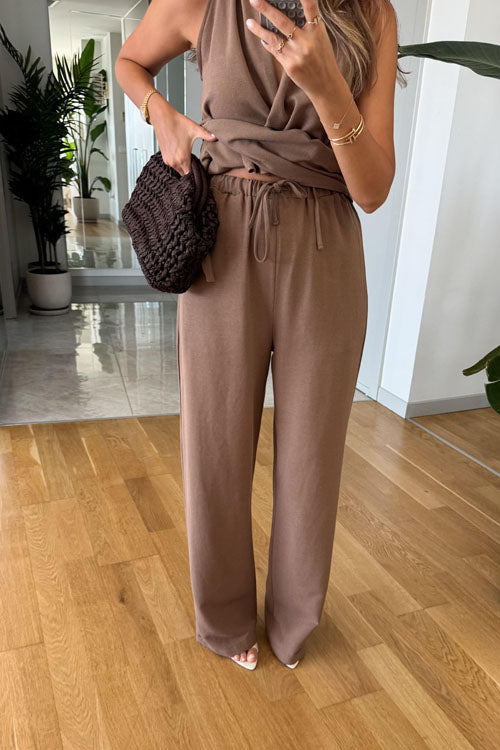 Rowangirl  Sleeveless Tie Solid Color Straight-Leg Two-Piece Suit