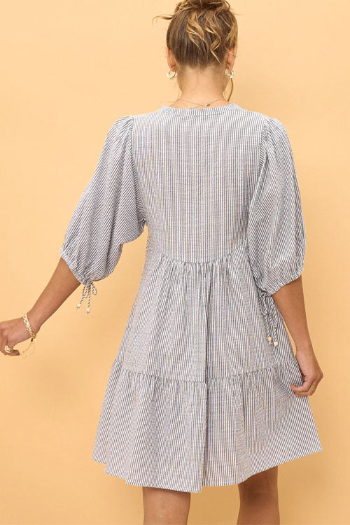 Rowangirl V-neck Button-down Dress With Lantern Sleeves