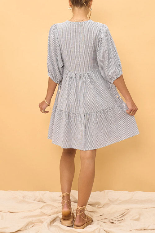 Rowangirl V-neck Button-down Dress With Lantern Sleeves