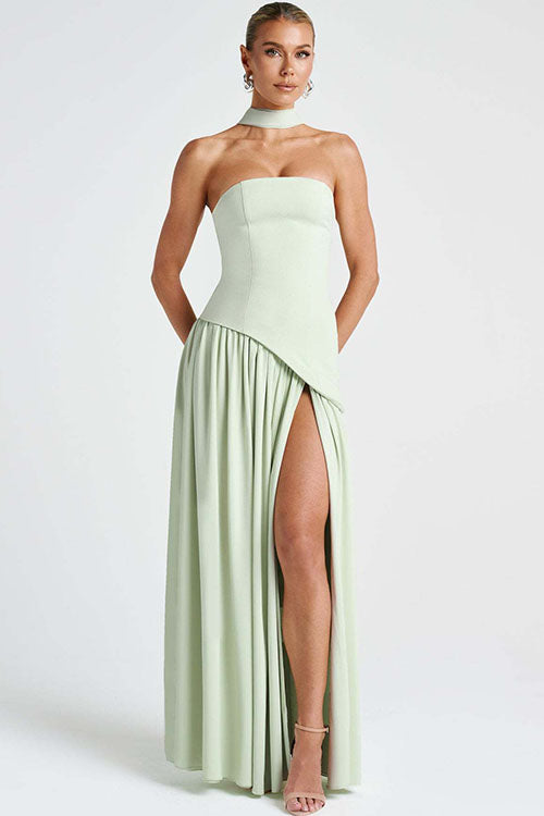 Rowangirl  Strapless Solid Color Slit Dress
