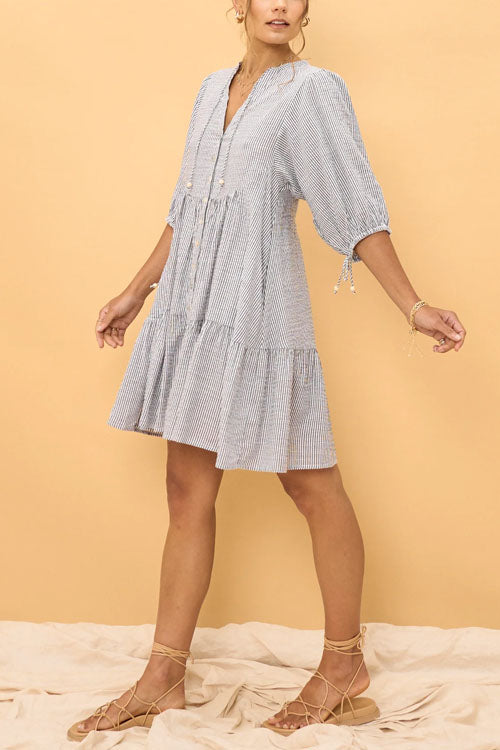 Rowangirl V-neck Button-down Dress With Lantern Sleeves