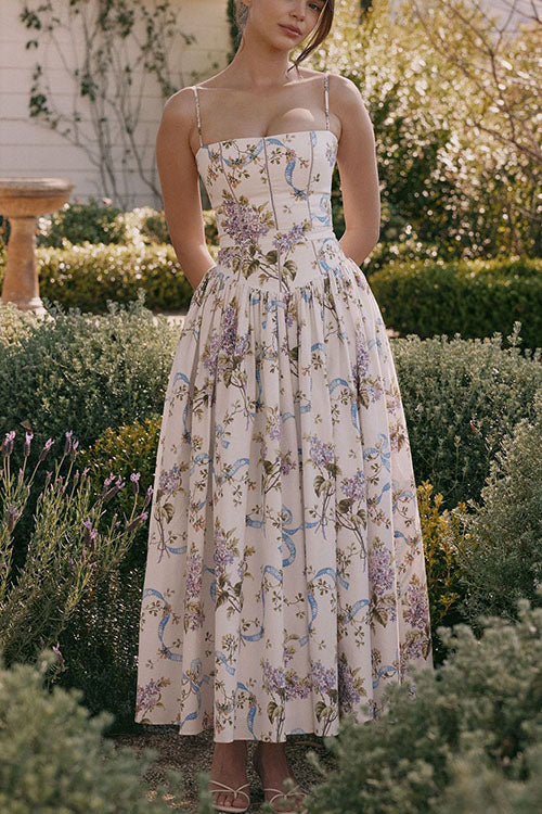 Rowangirl  Elegant Floral Suspender Dress