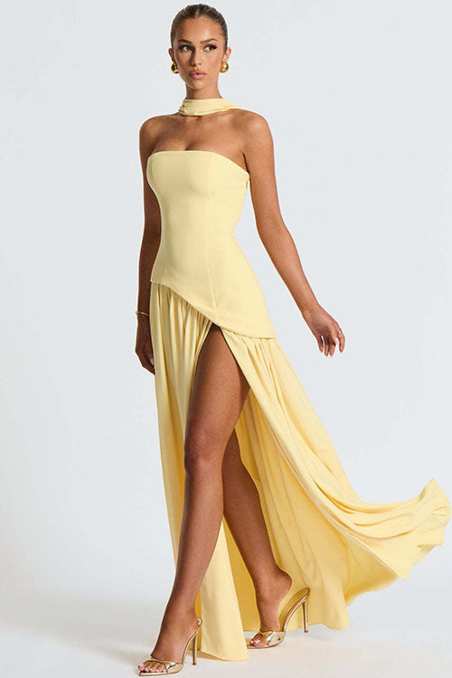 Rowangirl  Strapless Solid Color Slit Dress