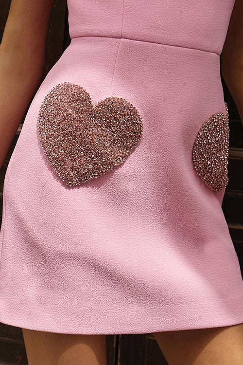 Rowangirl V-Neck Pink Puff Sleeve Sequin Dress