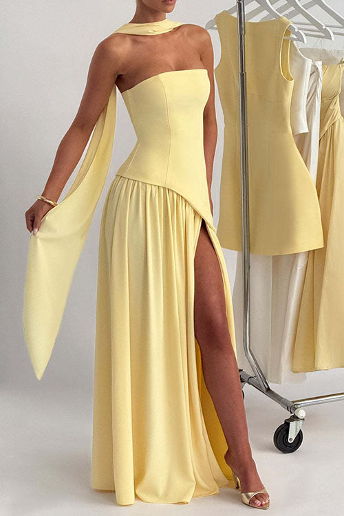 Rowangirl  Strapless Solid Color Slit Dress