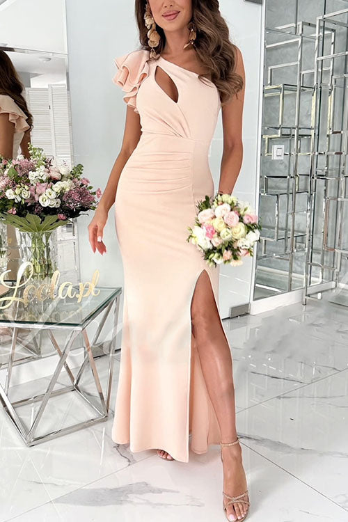 Rowangirl  Slit Solid Color Evening Dress