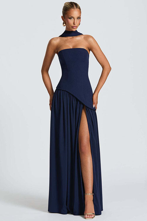 Rowangirl  Strapless Solid Color Slit Dress