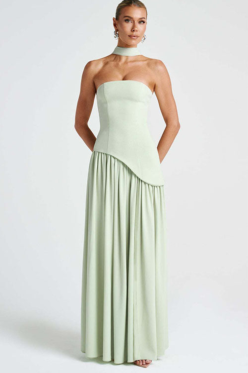 Rowangirl  Strapless Solid Color Slit Dress