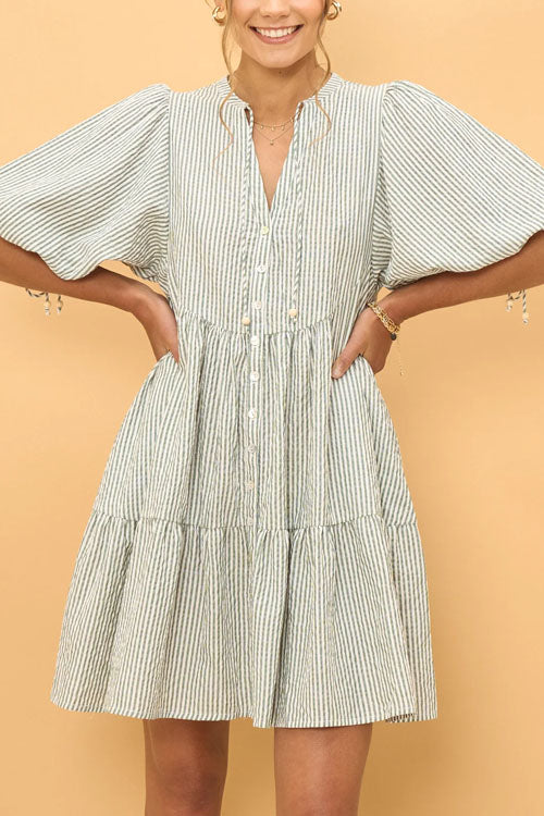 Rowangirl V-neck Button-down Dress With Lantern Sleeves