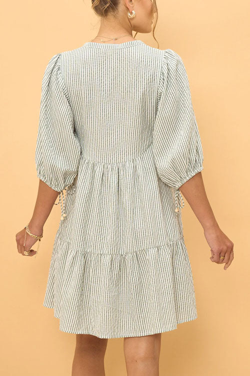 Rowangirl V-neck Button-down Dress With Lantern Sleeves