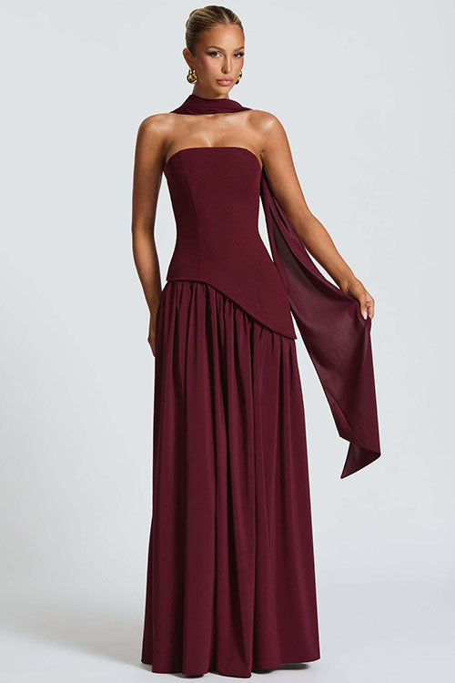 Rowangirl  Strapless Solid Color Slit Dress