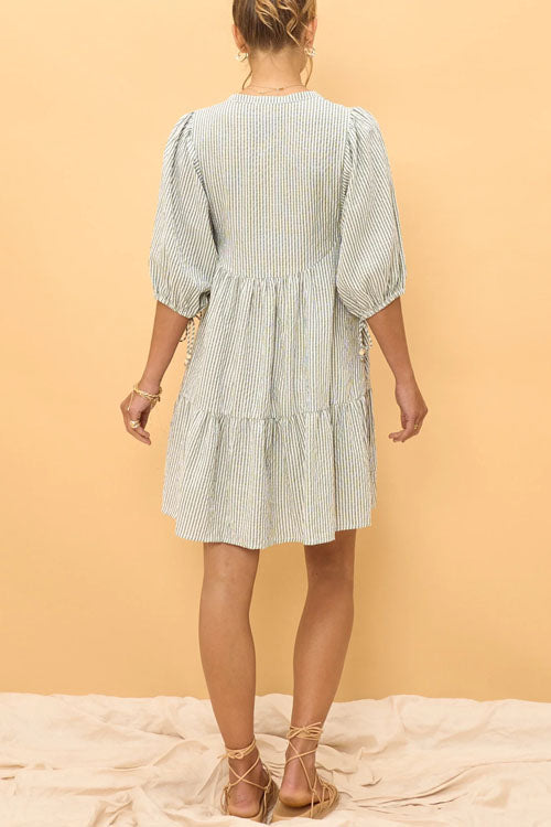 Rowangirl V-neck Button-down Dress With Lantern Sleeves