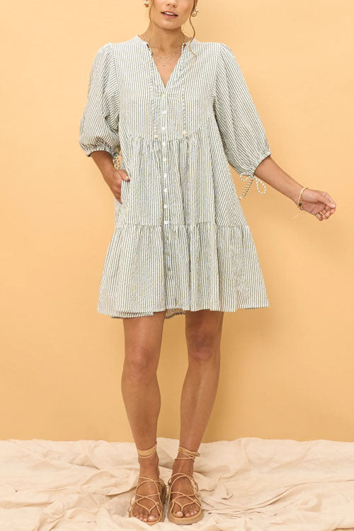 Rowangirl V-neck Button-down Dress With Lantern Sleeves