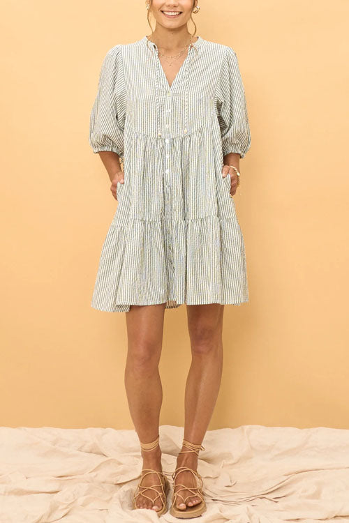 Rowangirl V-neck Button-down Dress With Lantern Sleeves