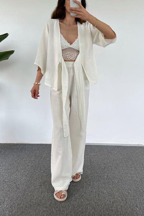 Rowangirl Lace-Up Three-Quarter Sleeve Cardigan And Trouser Suit