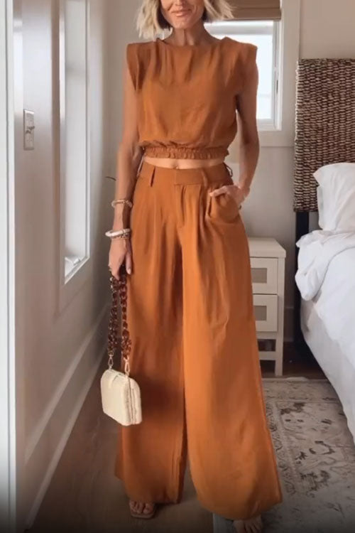 Rowangirl Fashionable Casual Sleeveless Trousers Two-Piece Suit