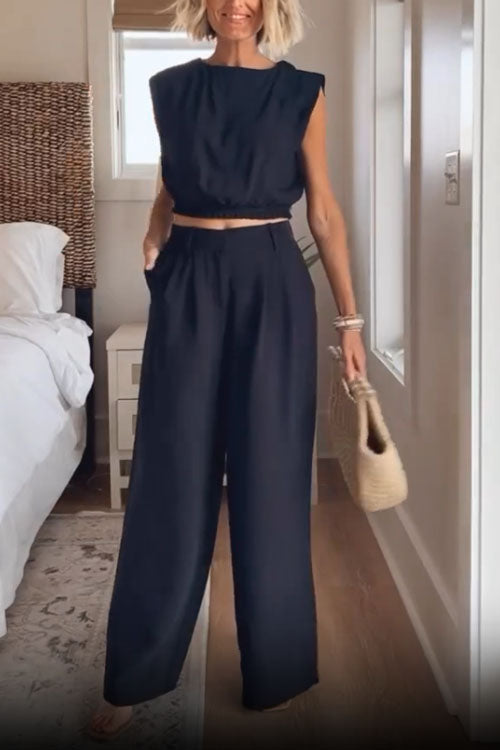 Rowangirl Fashionable Casual Sleeveless Trousers Two-Piece Suit