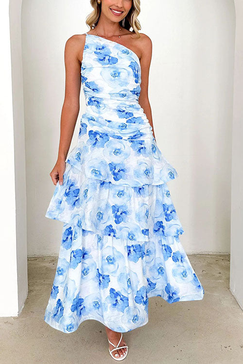 Rowangirl Elegant One-Shoulder Strap Printed Dress