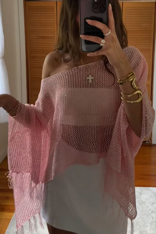 Rowangirl Shawl Fringed Knitted Top Poncho