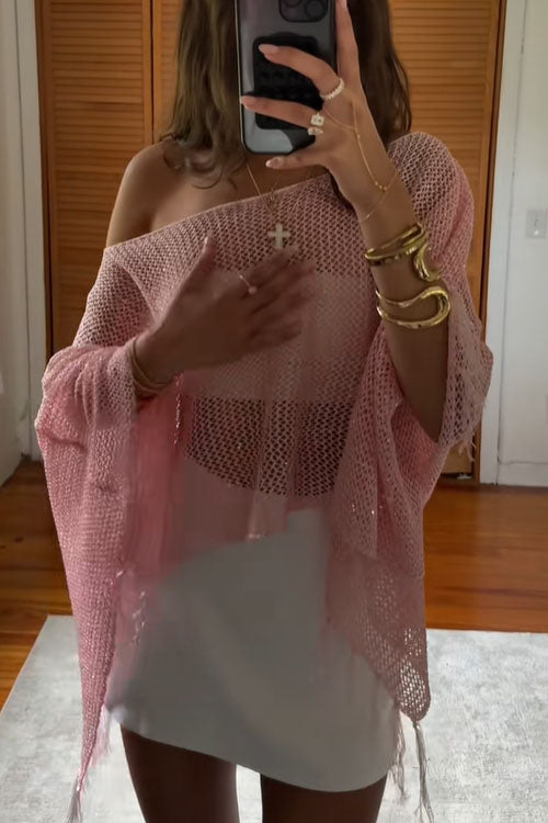 Rowangirl Shawl Fringed Knitted Top Poncho