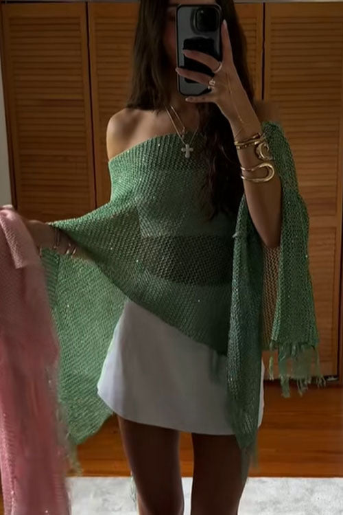 Rowangirl Shawl Fringed Knitted Top Poncho