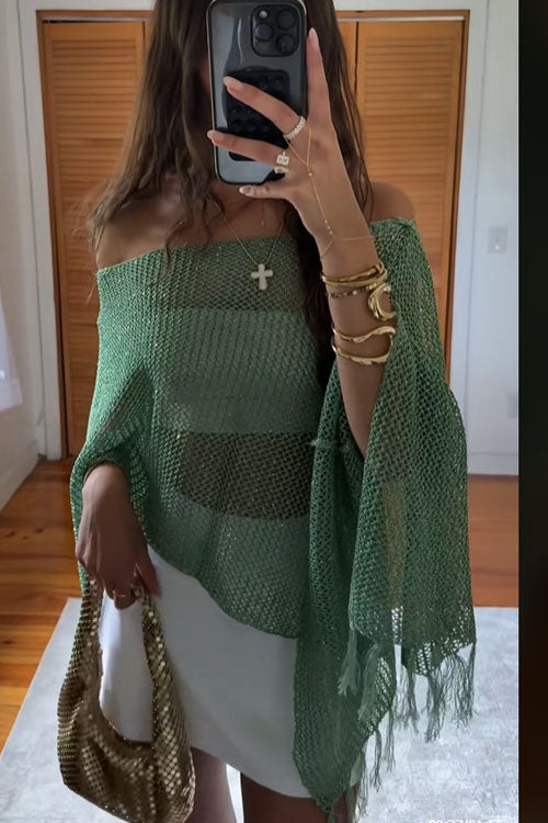 Rowangirl Shawl Fringed Knitted Top Poncho