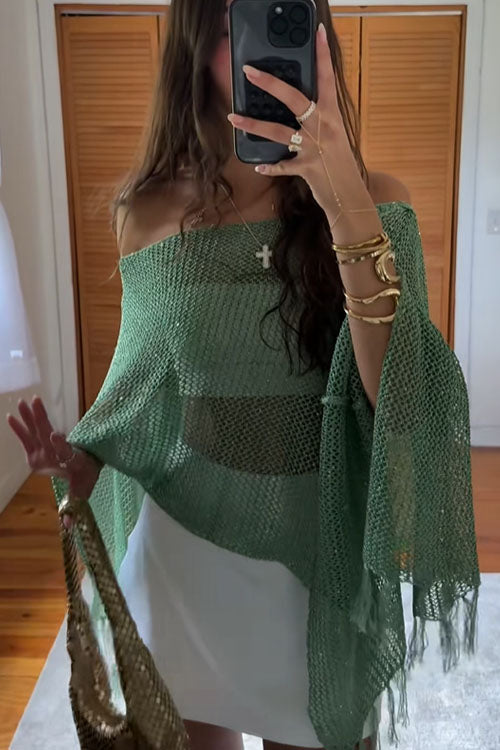 Rowangirl Shawl Fringed Knitted Top Poncho
