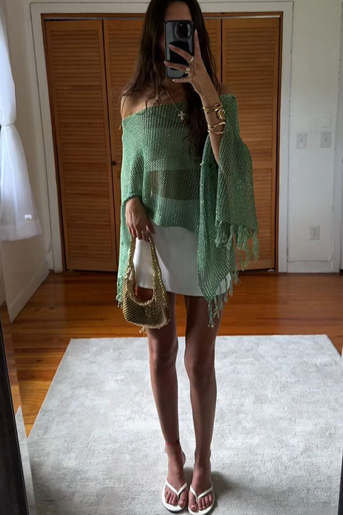 Rowangirl Shawl Fringed Knitted Top Poncho