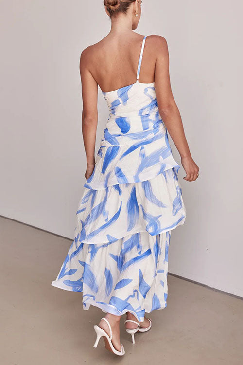 Rowangirl Elegant One-Shoulder Strap Printed Dress