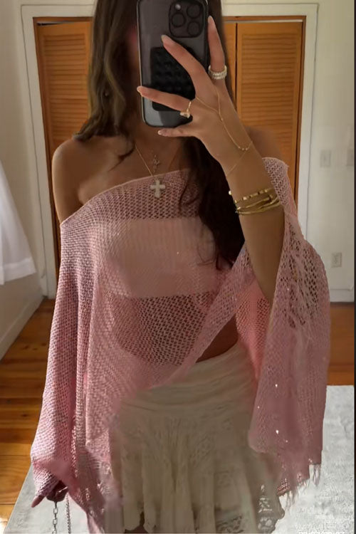 Rowangirl Shawl Fringed Knitted Top Poncho