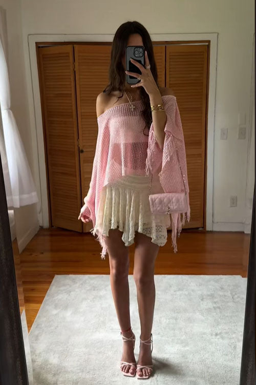 Rowangirl Shawl Fringed Knitted Top Poncho