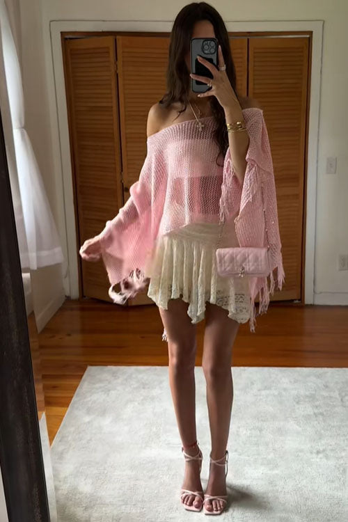 Rowangirl Shawl Fringed Knitted Top Poncho
