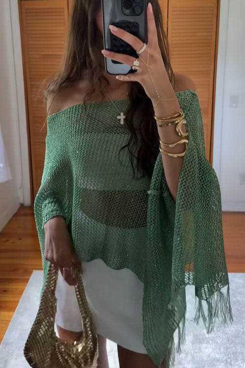 Rowangirl Shawl Fringed Knitted Top Poncho