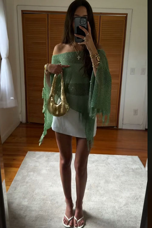 Rowangirl Shawl Fringed Knitted Top Poncho