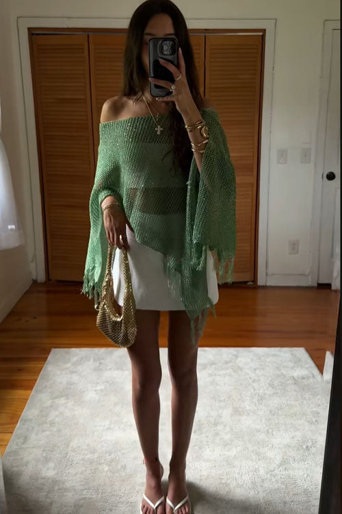 Rowangirl Shawl Fringed Knitted Top Poncho